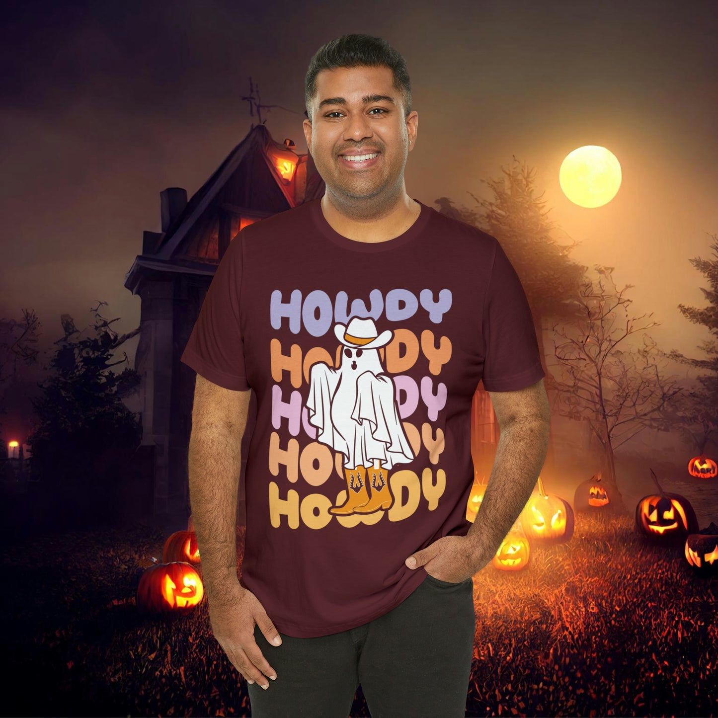 Cowboy Ghost Howdy Retro Halloween Unisex Jersey Short Sleeve Tee Gifts for Him Gifts For Her