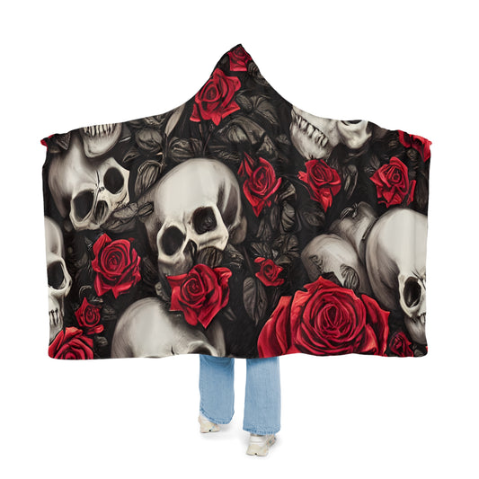 Artistry in Every Thread: AOP Snuggle Blanket with Hyper-Realistic Skulls and Red Roses by Anne-Laure Goupil