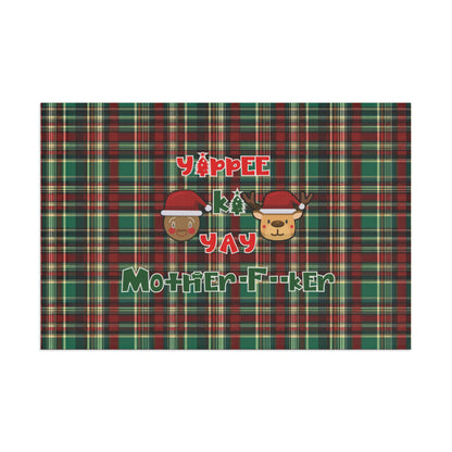 Die Hard Inspired Christmas House Flag | Yippee Ki Yay Mother-F--ker | Festive Plaid Pattern | Holiday Outdoor Decor