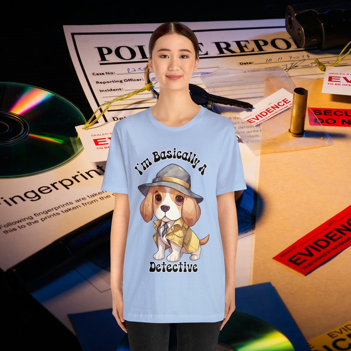 Detective Beagle Puppy True Crime I'm Basically a Detective Unisex Jersey Short Sleeve Tee Gift for Dog Lovers Gifts for him Gifts for her