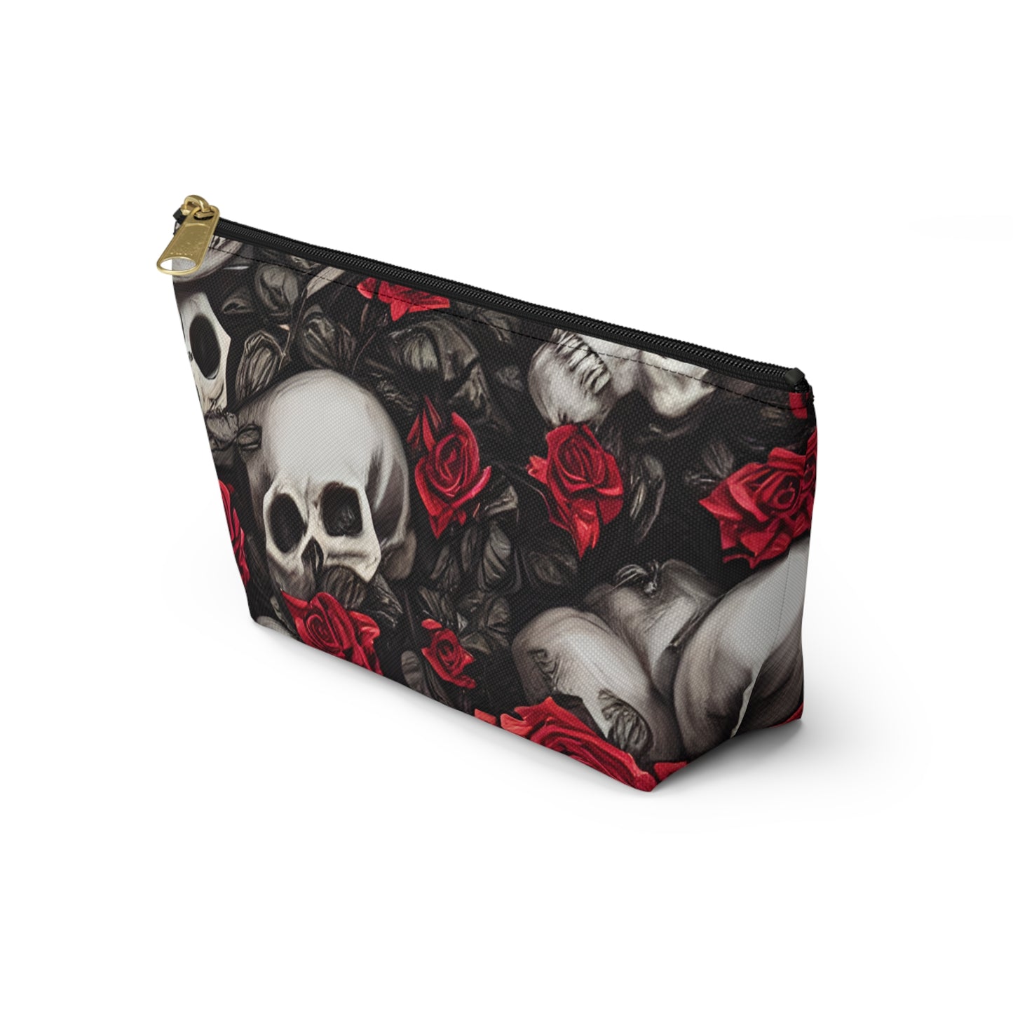 Hyper Realistic Skulls and Red Roses by artist Anne-Laure Goupil Accessory Pouch w T-bottom