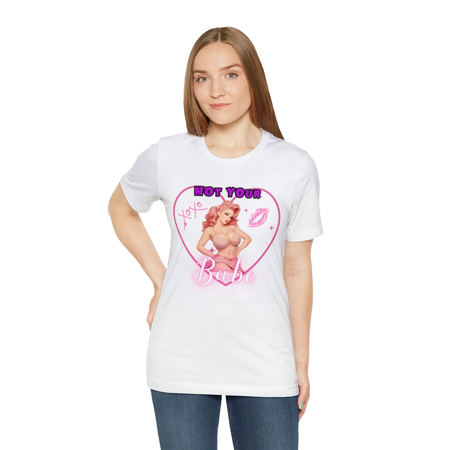 Vintage Pink Pinup Girl "Not Your Babe" on a Bella+Canva 3001 Unisex Jersey T-Shirt - A Must-Have Gift for her