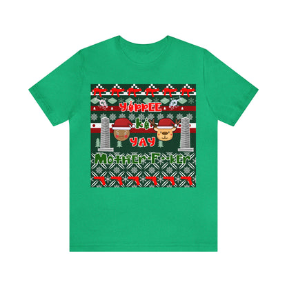 Die Hard Inspired Ugly Christmas Sweater Tee | Yippee Ki Yay Quote | Festive Unisex Holiday Shirt