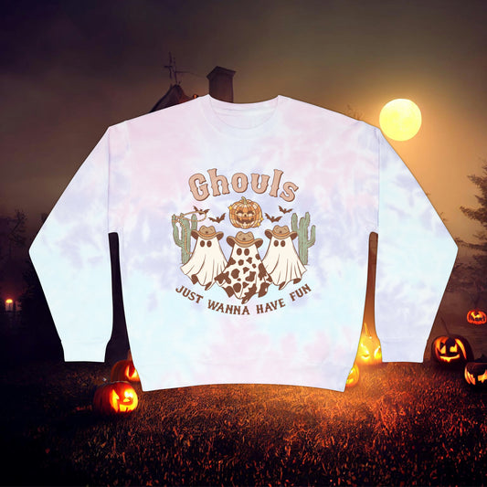 Ghouls just wanna have fun Halloween Retro Unisex Tie-Dye Sweatshirt