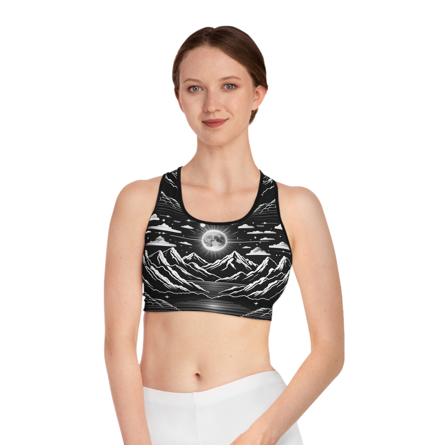 Moonlit Night Sky Silhouette Women's Sports Bra Serenity and Style Sports Bra (AOP)