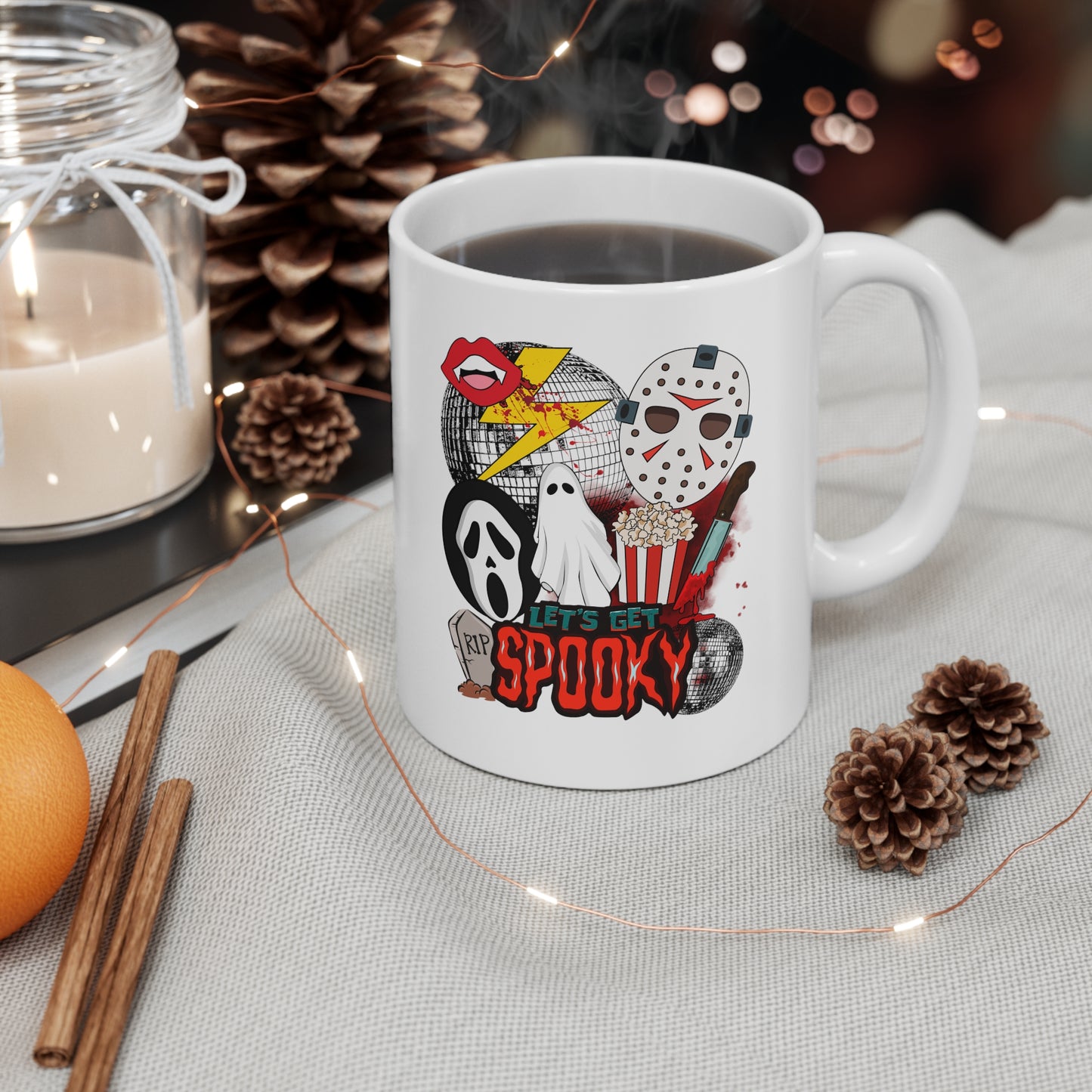 Let's Get Spooky Ghostface, Jason, ghosts Halloween Ceramic 11oz Mug 11oz Gifts for her Gifts for him