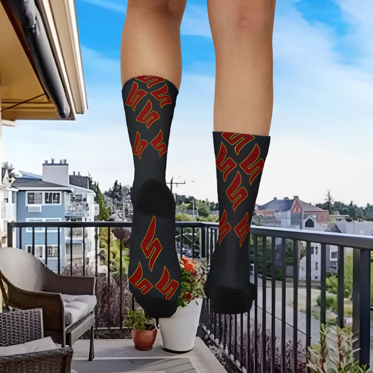 Shuli Network “S” Socks— Bold All-Over Print Crew Socks