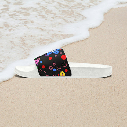 Good Times Good Vibes Feeling Groovy Retro Colorful Flowers Women's PU Slide Sandals