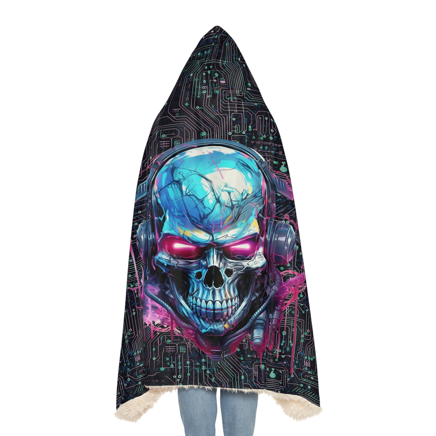 Cyberpunk Skull Vibes: AOP Snuggle Blanket with Neon Circuit Board 🤖💀