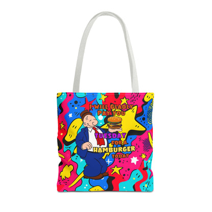Abstract Comic Pop  AOP Tote Bag featuring Wimpy and his beloved hamburger