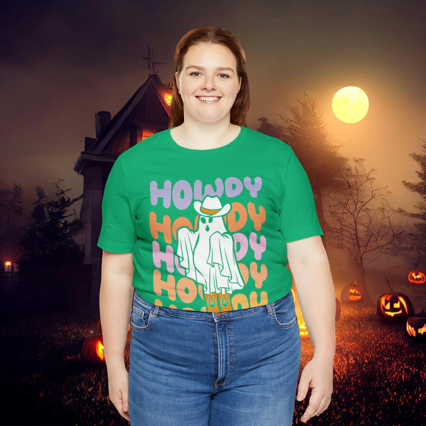 Cowboy Ghost Howdy Retro Halloween Unisex Jersey Short Sleeve Tee Gifts for Him Gifts For Her