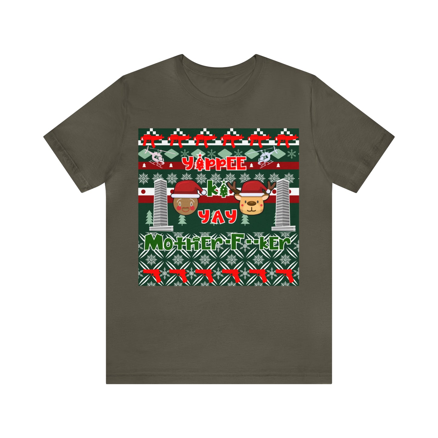 Die Hard Inspired Ugly Christmas Sweater Tee | Yippee Ki Yay Quote | Festive Unisex Holiday Shirt