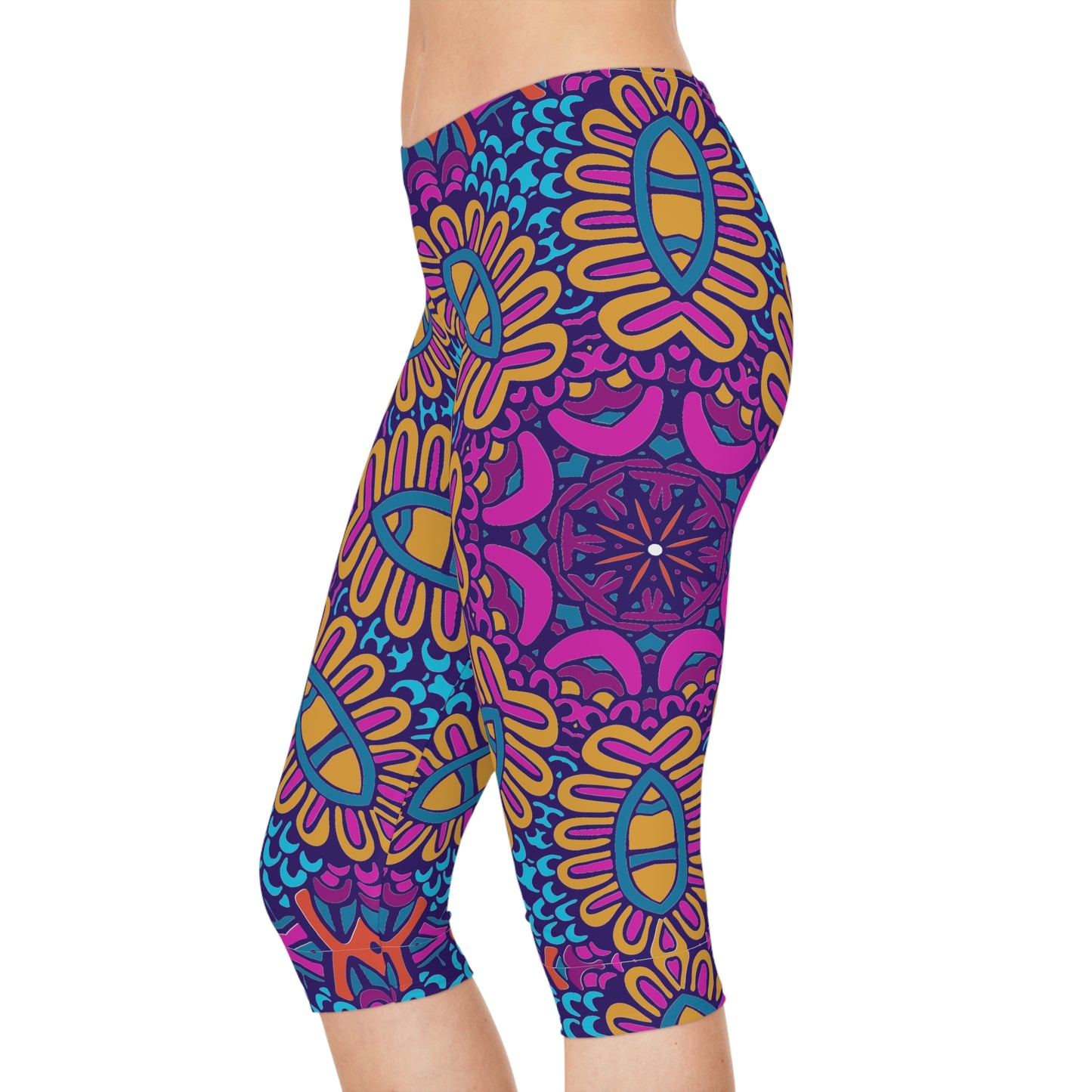 Boho Bliss: Vibrant Print Women's Leggings Women's Capri Leggings (AOP)