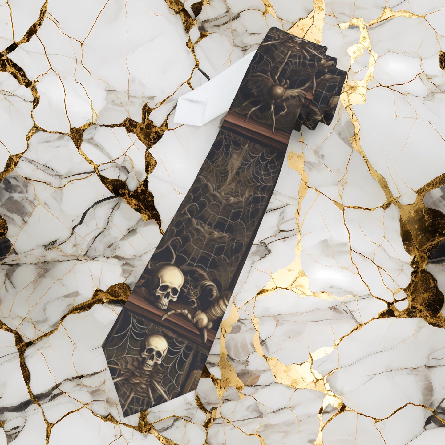 Skull & Spiderweb Necktie Gothic Tie for Men