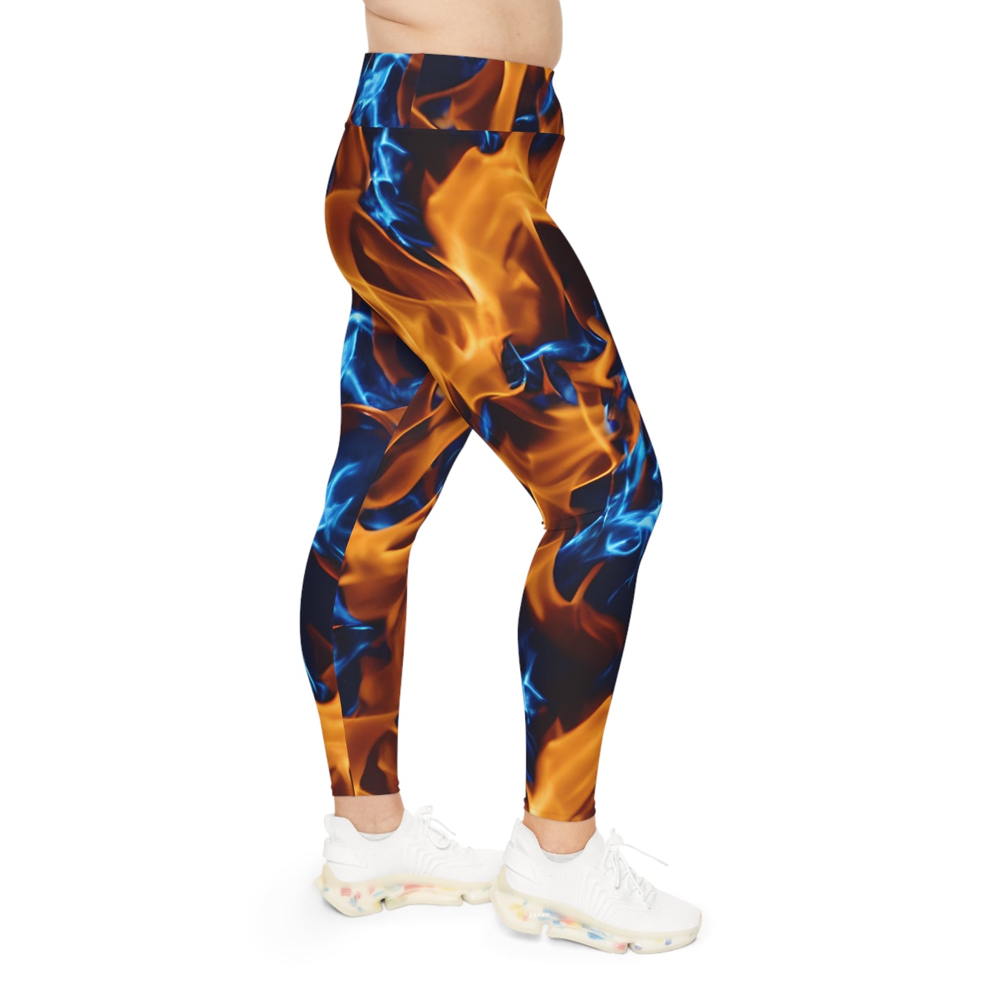 Plus Size Leggings with Blue and Orange Flames (AOP) - Stylish Comfort for Every Curve