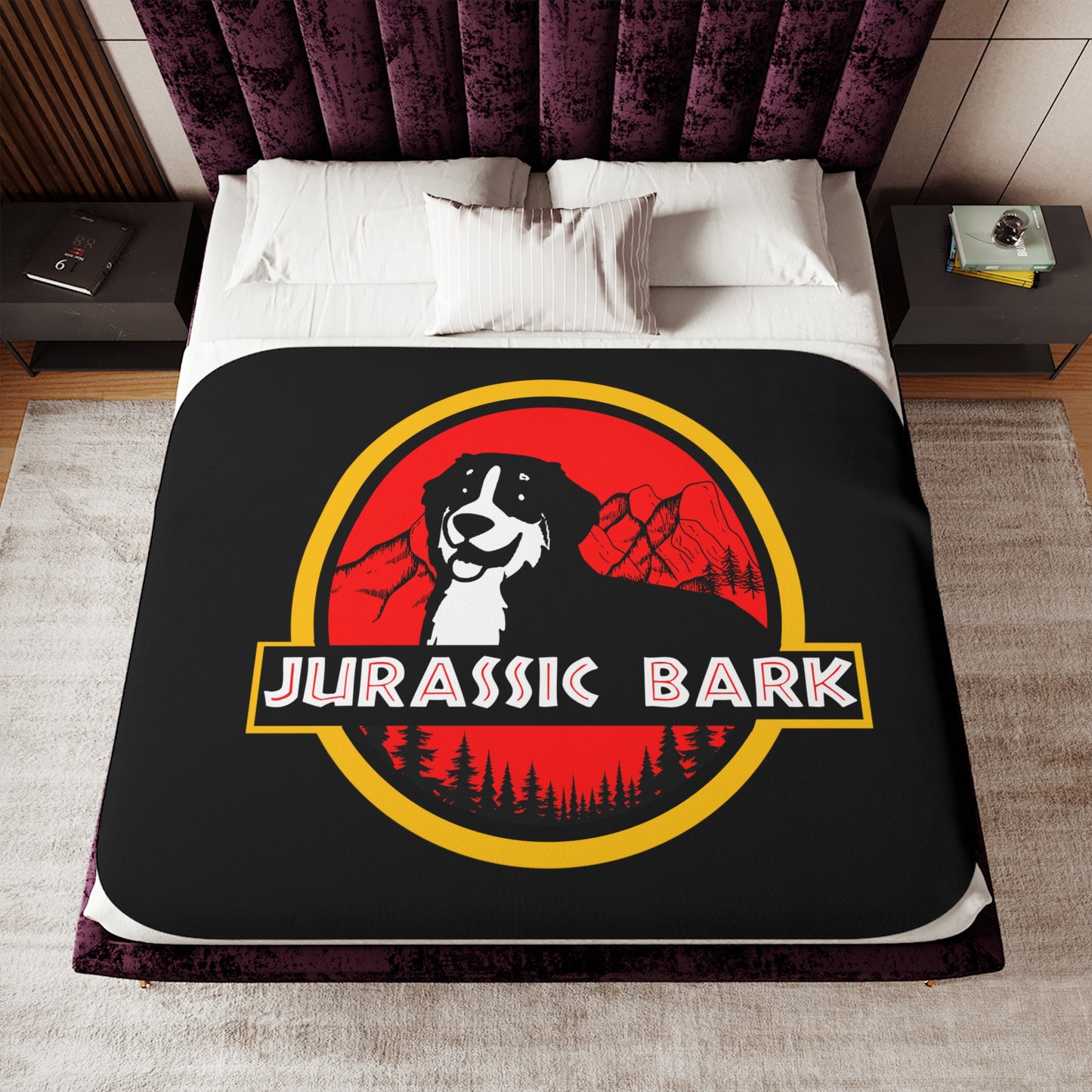 Jurassic Bark Bernese Mountain Dog  Custom Sherpa Blanket, Two Colors