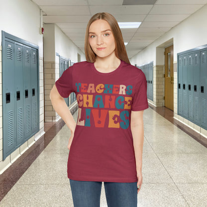 Colorful Teachers Change Lives Back to School Unisex Jersey Short Sleeve Tee Gifts for him, Gifts for Her