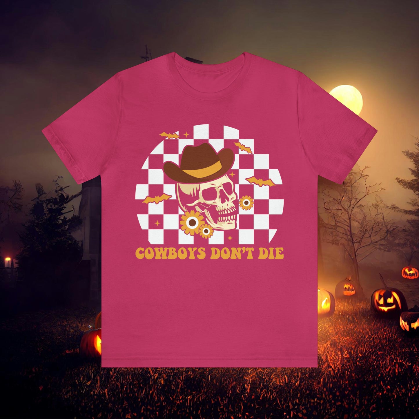 Cowboys Don't Die Retro Western Halloween Unisex Jersey Short Sleeve Tee Gifts for Her Gifts for him.