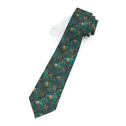 Elegant Green & Gold Floral Necktie