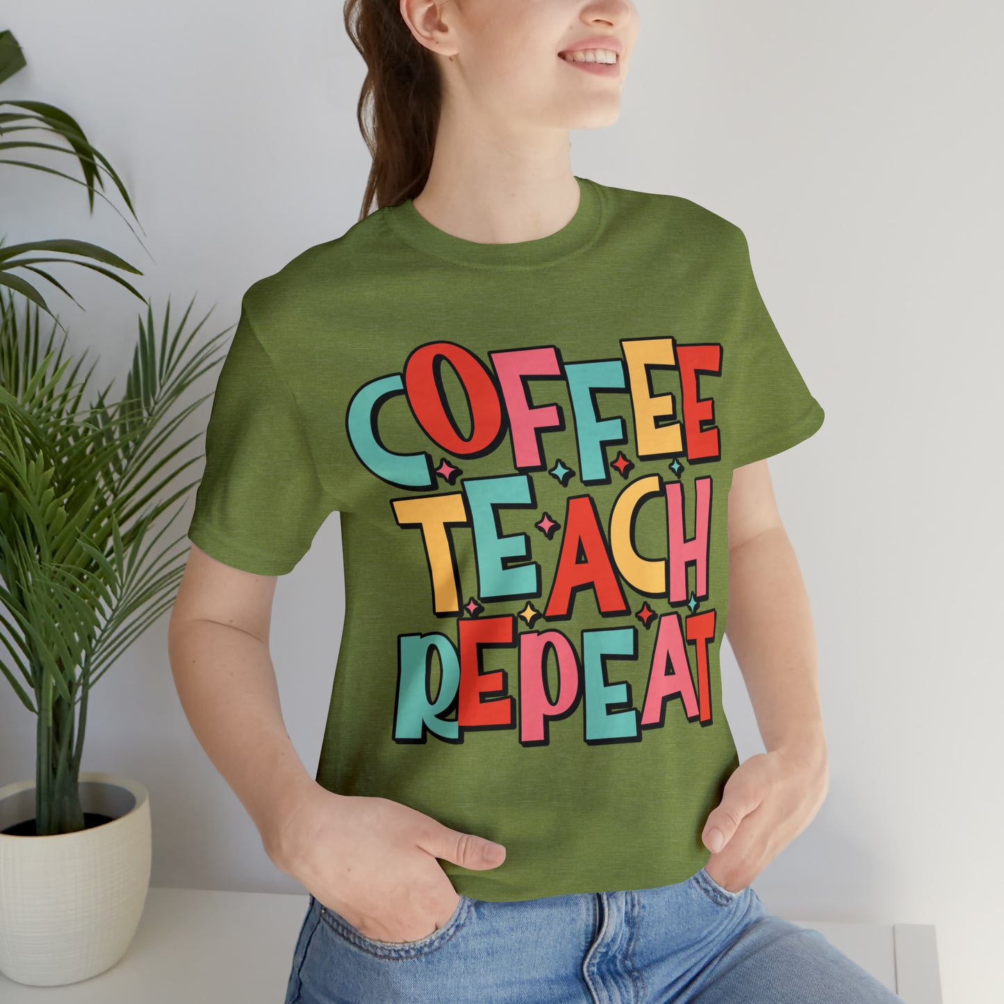 Coffee Teach Repeat Unisex Jersey Short Sleeve Tee