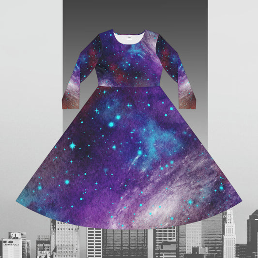 Outer Space Out of this World Women's Long Sleeve Dance Dress (AOP)