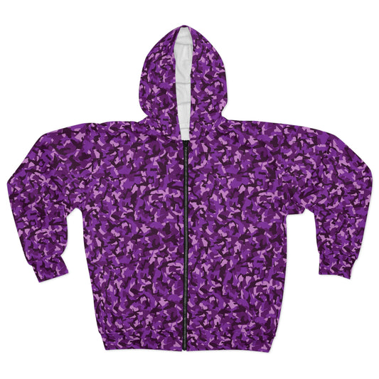 Urban Chic: Purple & Pink Digital Camo All Over Print Zip Hoodie