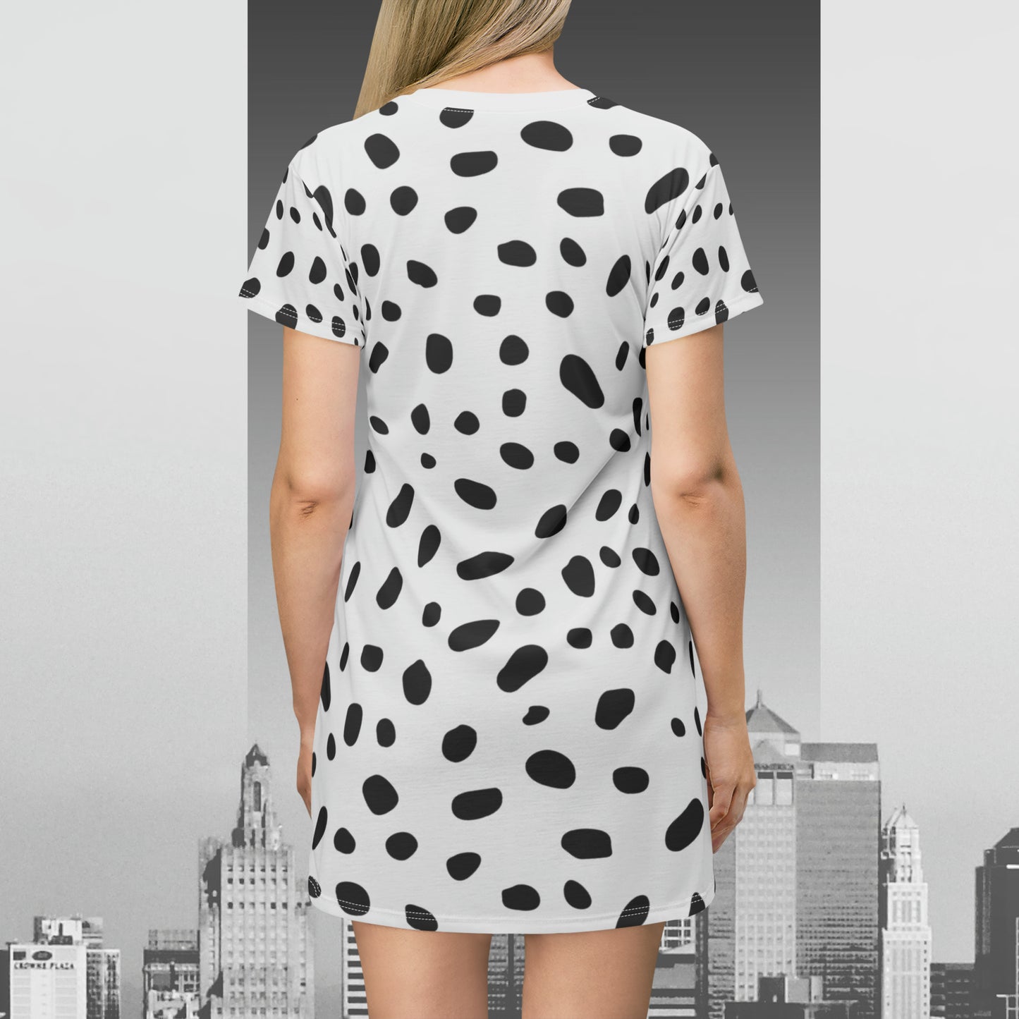 White Cheetah Print T-Shirt Dress (AOP)