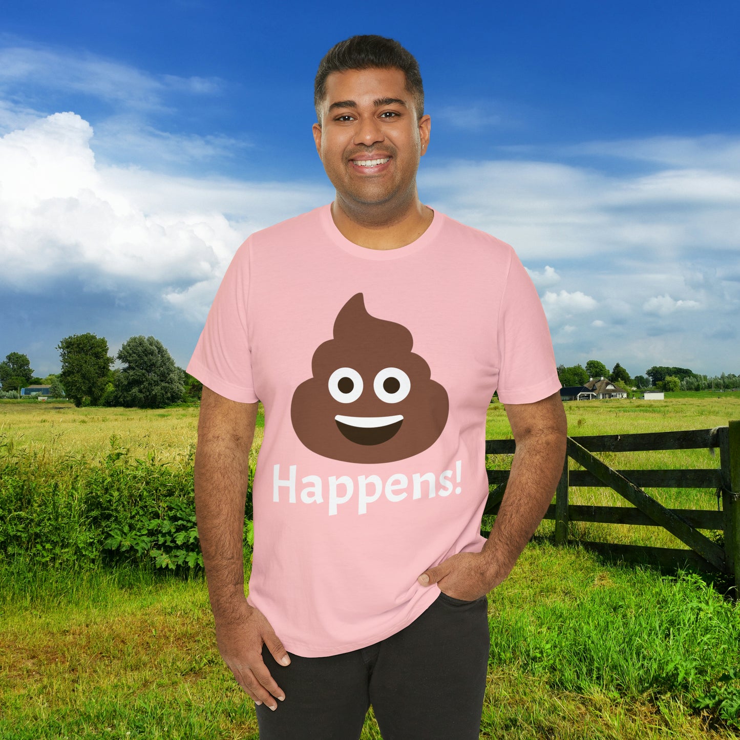 Embrace the Inevitable: 'Happens' Poop Emoji Unisex Jersey T-Shirt