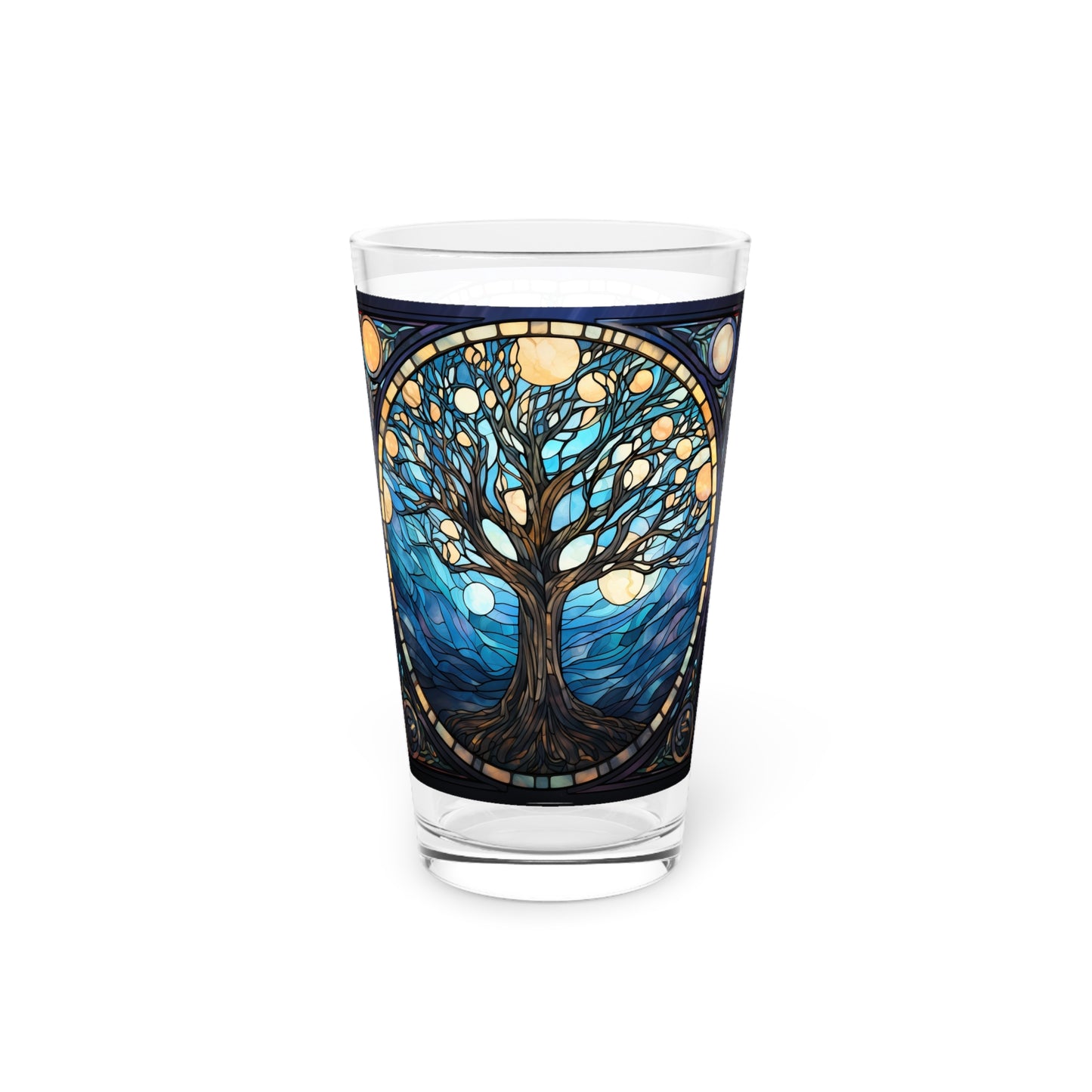 Nighttime Blossoms: A Celestial Tree Stained Glass Masterpiece on Your Pint Glass 16oz Pint Glass Gift idea gifts for home decor housewarming gift