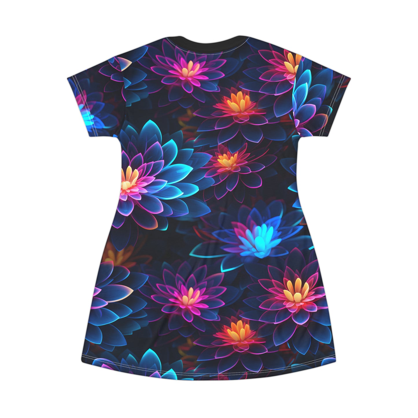 Whimsy Neon Blossom Festival T-Shirt Dress (AOP)