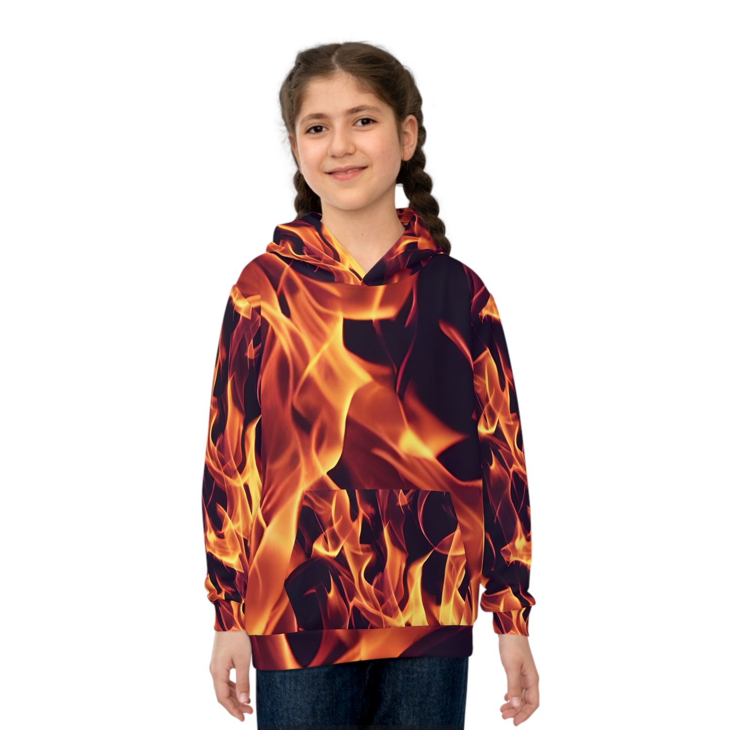 Fuel their Style: All Over Print Children's Hoodie with Dynamic Flames Children's Hoodie (AOP)