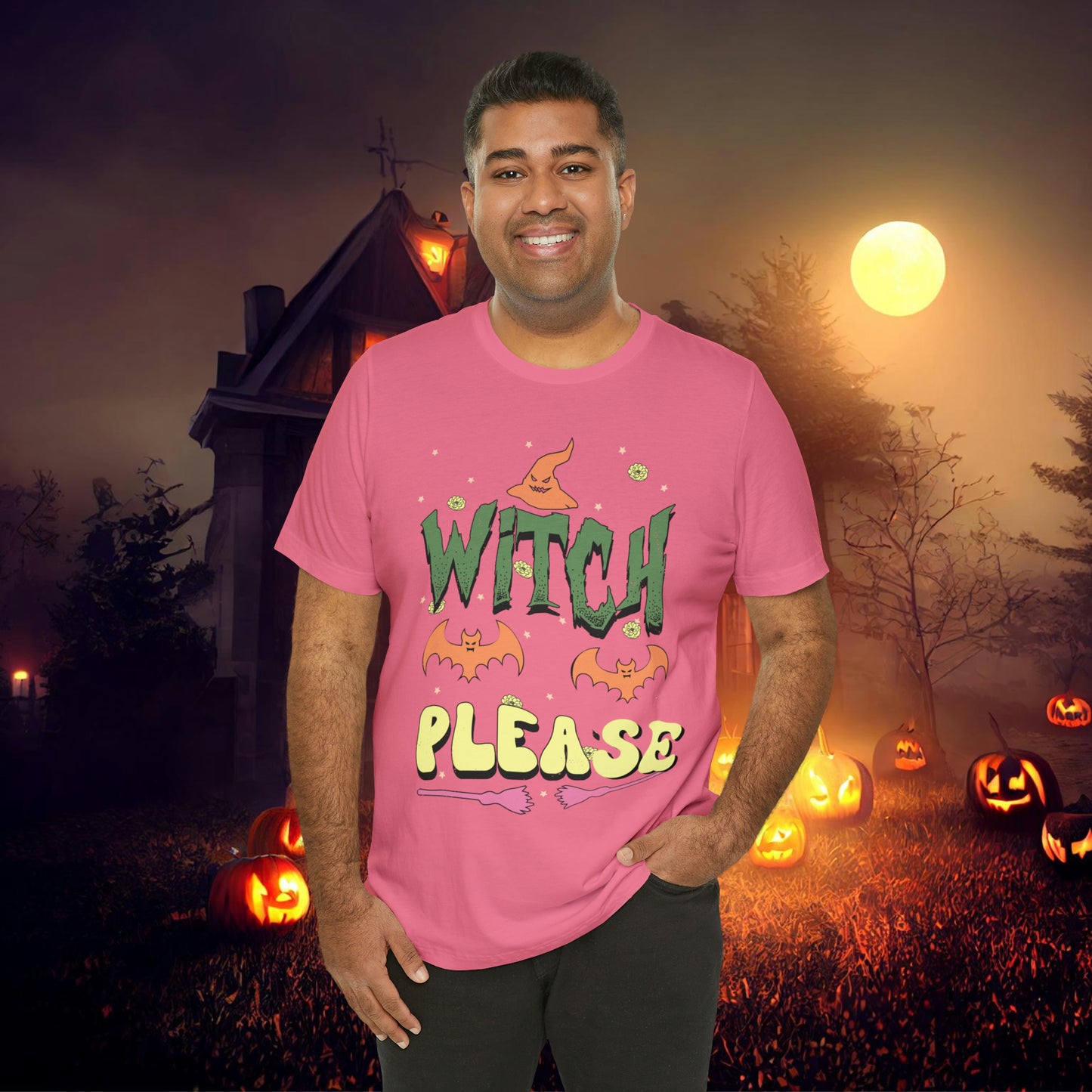 Witch Please Retro Groovy Halloween Unisex Jersey Short Sleeve Tee Gifts for Her Gifts for him