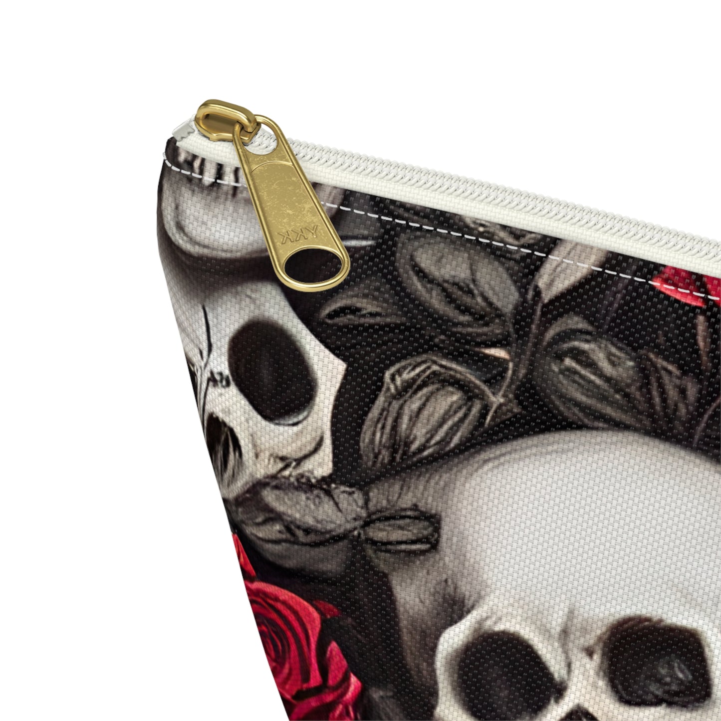 Hyper Realistic Skulls and Red Roses by artist Anne-Laure Goupil Accessory Pouch w T-bottom