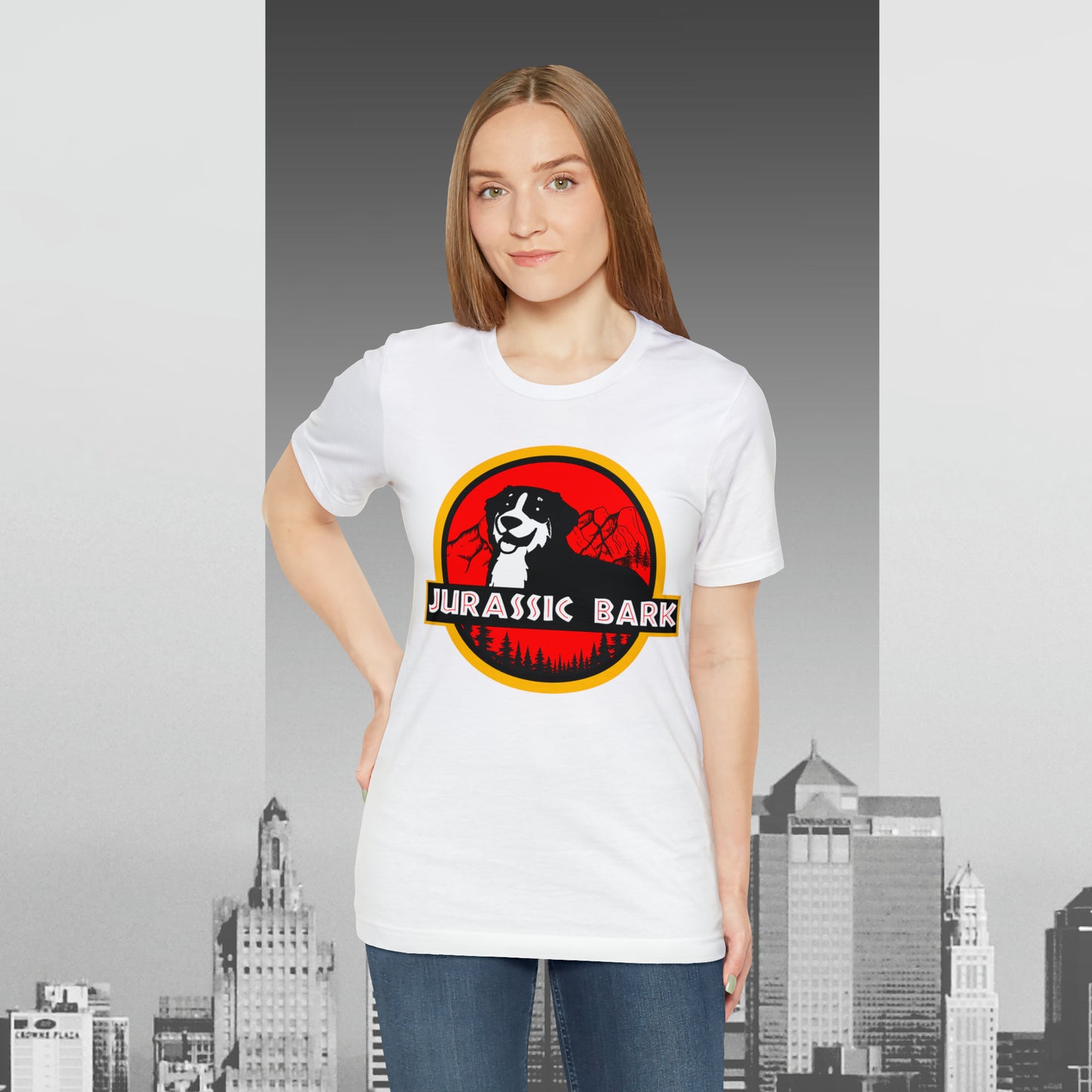 Jurassic Bark Bernese Mountain Dog, Custom/ Unisex Jersey Short Sleeve Tee