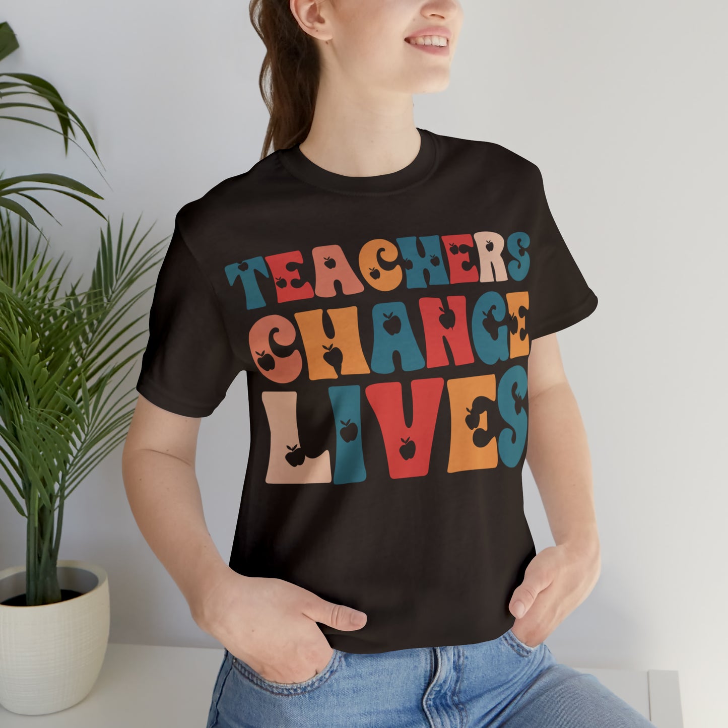 Colorful Teachers Change Lives Back to School Unisex Jersey Short Sleeve Tee Gifts for him, Gifts for Her