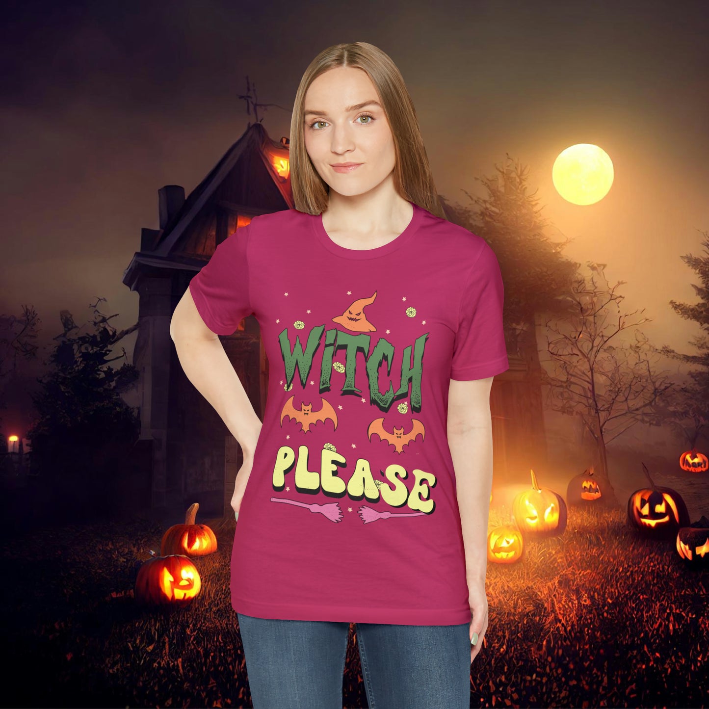 Witch Please Retro Groovy Halloween Unisex Jersey Short Sleeve Tee Gifts for Her Gifts for him