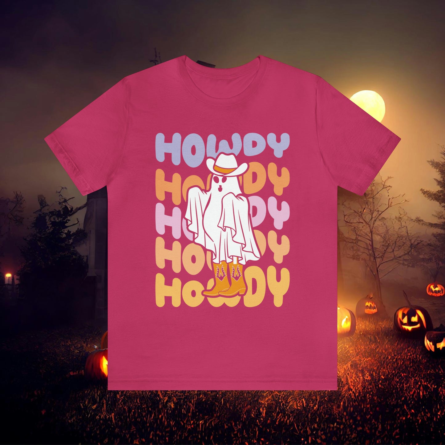 Cowboy Ghost Howdy Retro Halloween Unisex Jersey Short Sleeve Tee Gifts for Him Gifts For Her