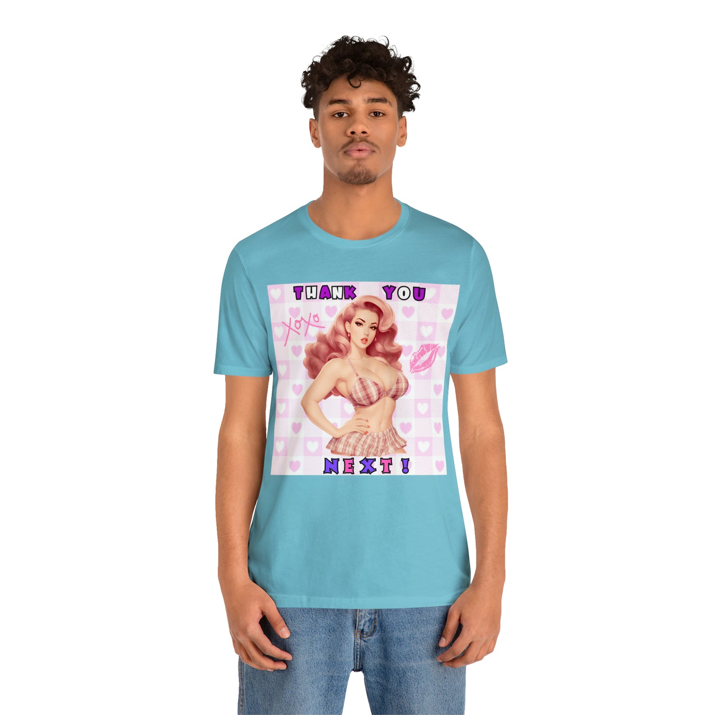 Timeless Elegance: Vintage Pink Pinup Girl "Thank You Next" on a Bella+Canva 3001 Unisex Jersey T-Shirt - A Must-Have Gift for her