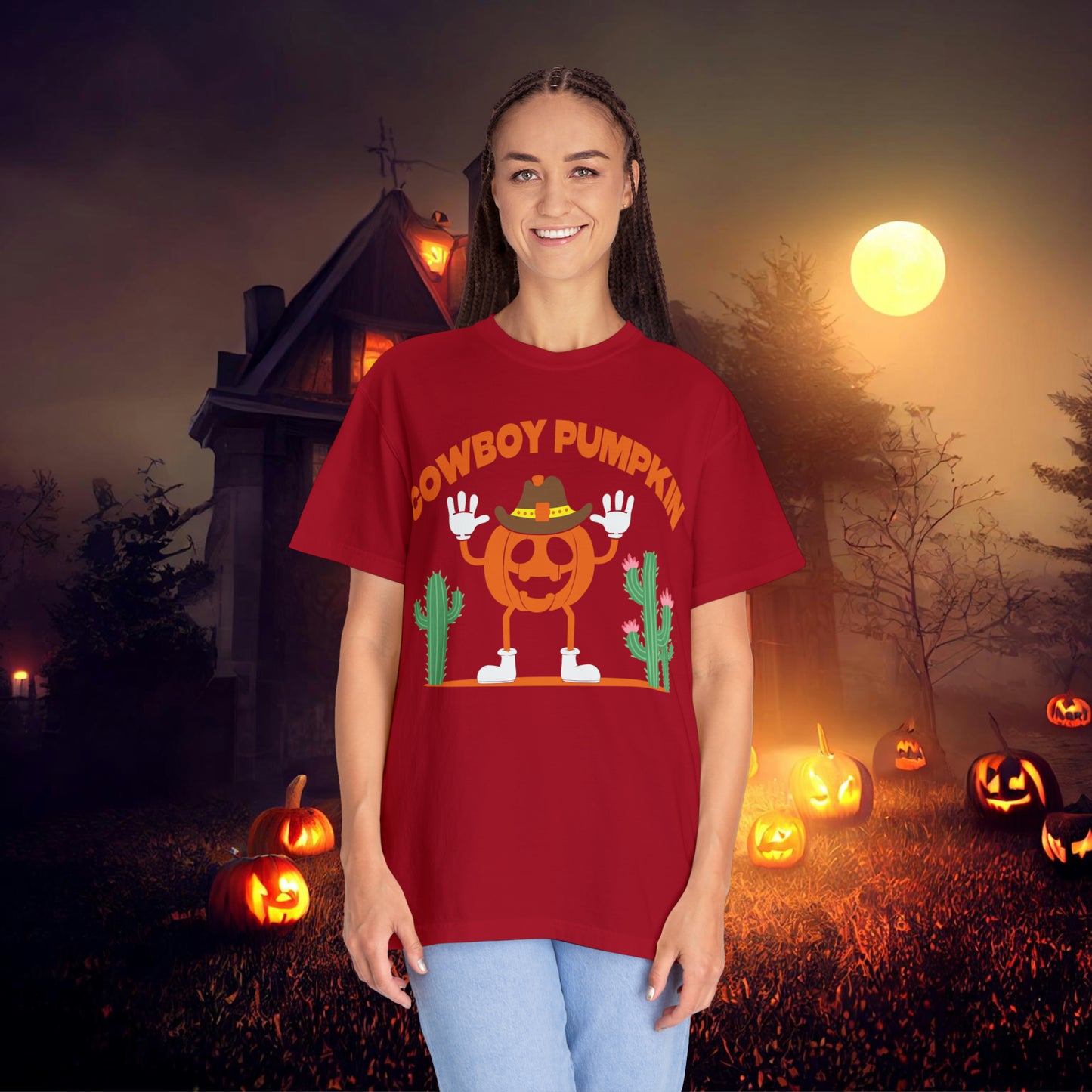 Cowboy Pumpkin Retro Groovy Halloween Unisex Garment-Dyed T-shirt Gifts for Him Gifts for Her