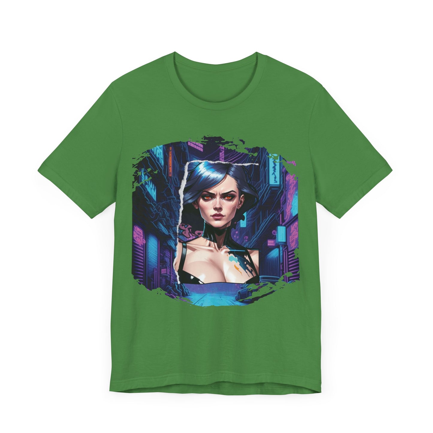 Cyberpunk Girl Unisex Jersey T-Shirt - Futuristic Cityscape Graphic Tee Futuristic Style cyberpunk fashion