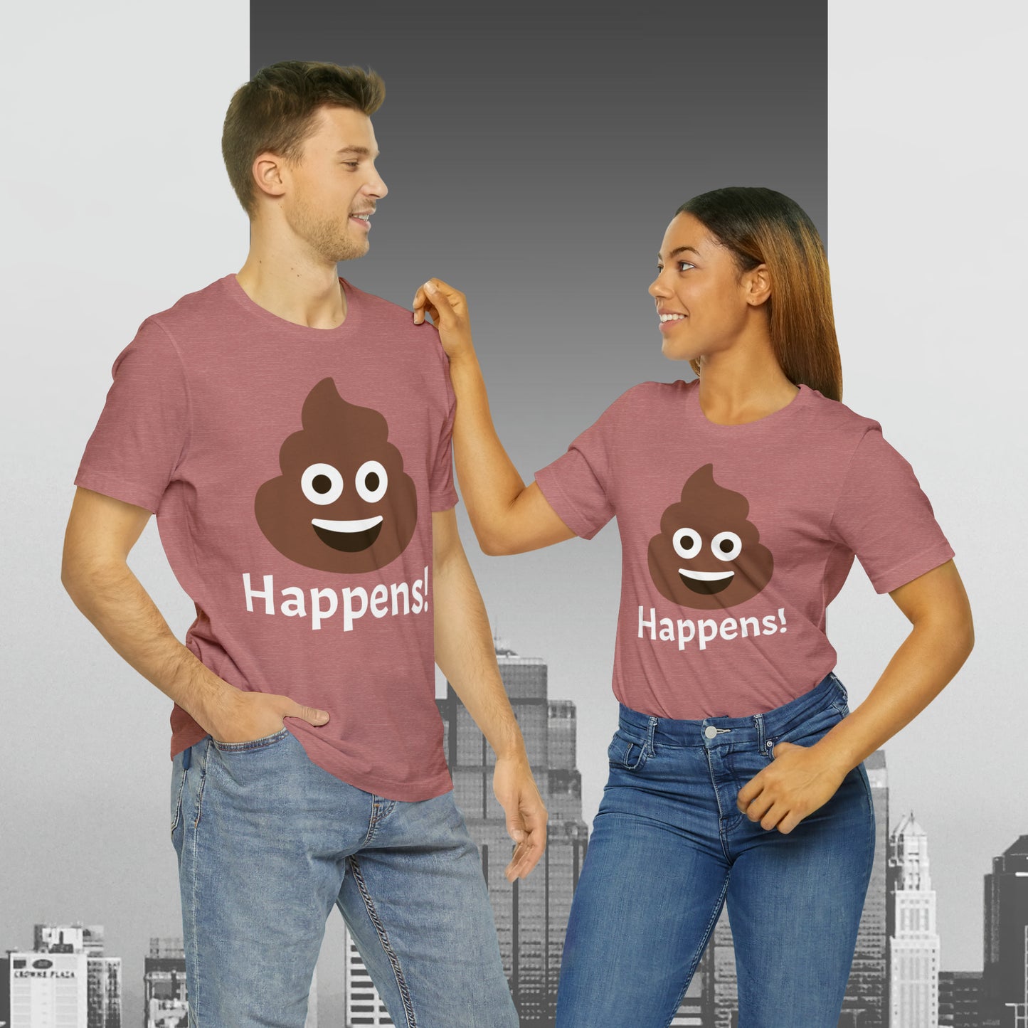 Embrace the Inevitable: 'Happens' Poop Emoji Unisex Jersey T-Shirt