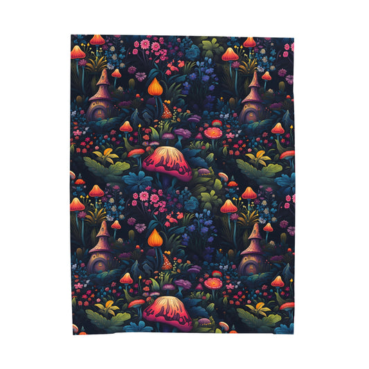 Fairy Tale Magical Forest With Colorful Mushrooms Velveteen Plush Blanket