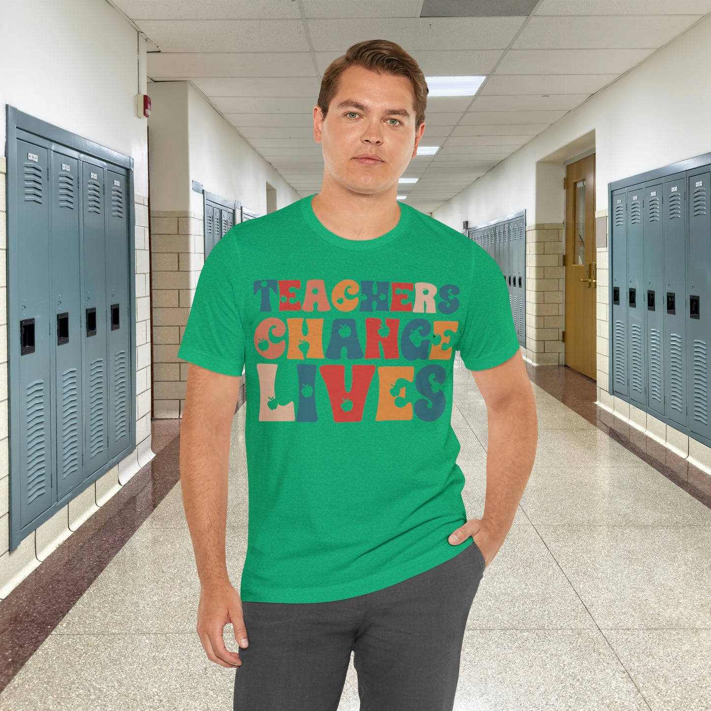 Colorful Teachers Change Lives Back to School Unisex Jersey Short Sleeve Tee Gifts for him, Gifts for Her