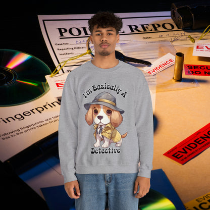 Cute Beagle Dressed up like a Detective, I'm a Basically a Detective True Crime Unisex Heavy Blend™ Crewneck Sweatshirt