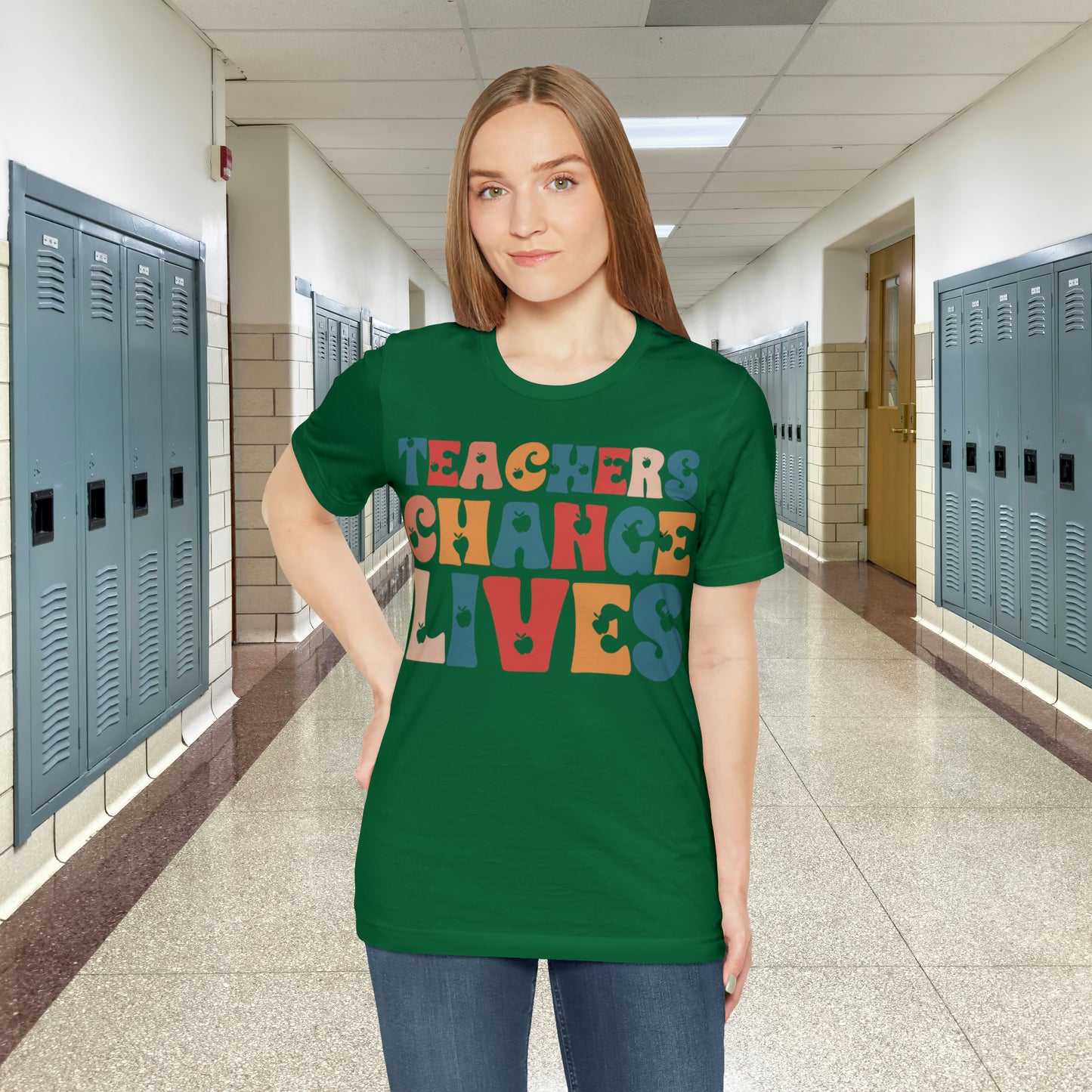 Colorful Teachers Change Lives Back to School Unisex Jersey Short Sleeve Tee Gifts for him, Gifts for Her