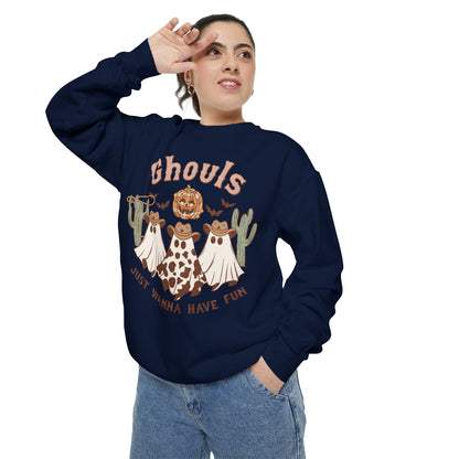 Ghouls Just Wanna Have Fun Western Halloween Unisex Garment-Dyed Sweatshirt