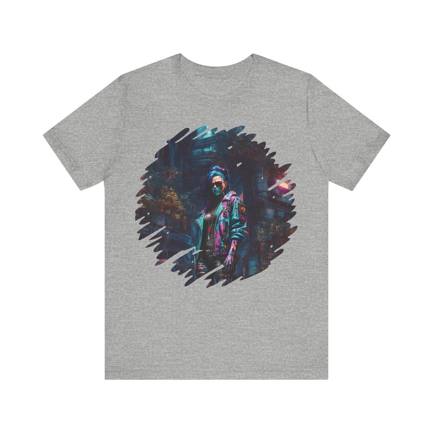 Cyberpunk Girl T-Shirt - Unisex Jersey Tee with Futuristic Cityscape Graphic cyberpunk fashion