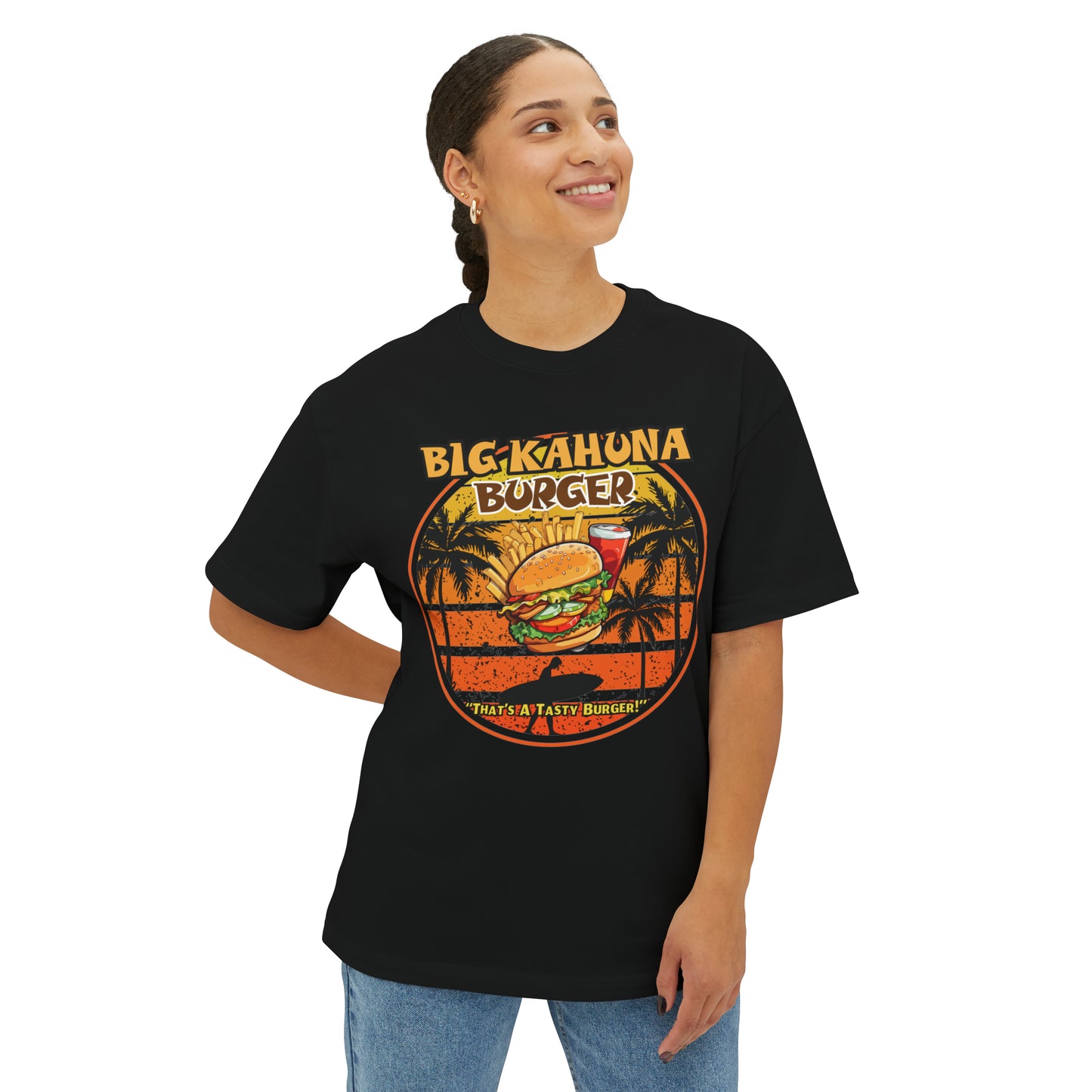 Big Kahuna Burger Unisex Oversized Boxy Tee Burger Lover's Tee, Unisex Box of Joy, Hilarious Graphic Shirt, Movie Magic Apparel