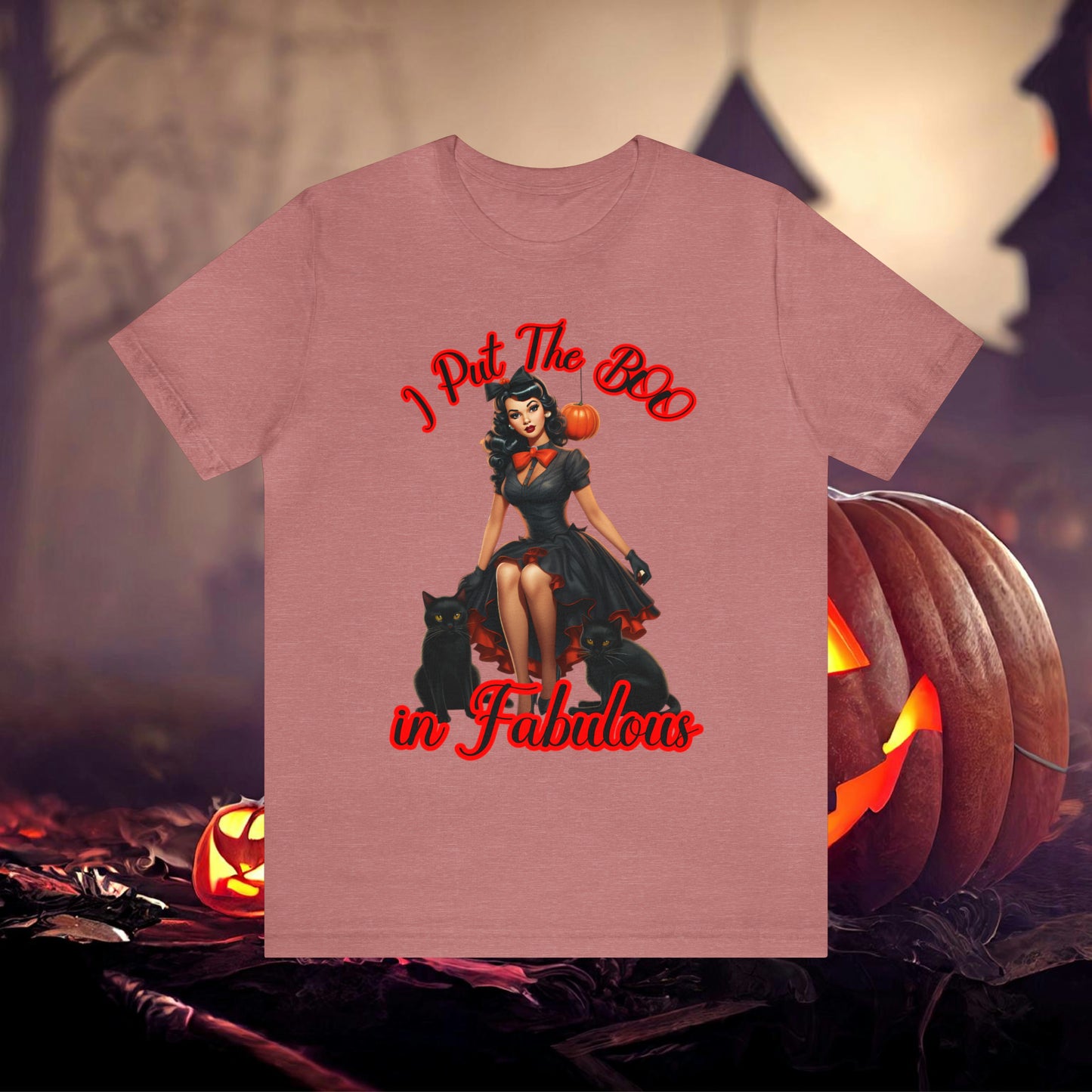 Vintage Pin-Up Witch I put the BOO in Fabulous Halloween Unisex Jersey Short Sleeve Tee Gifts for Her