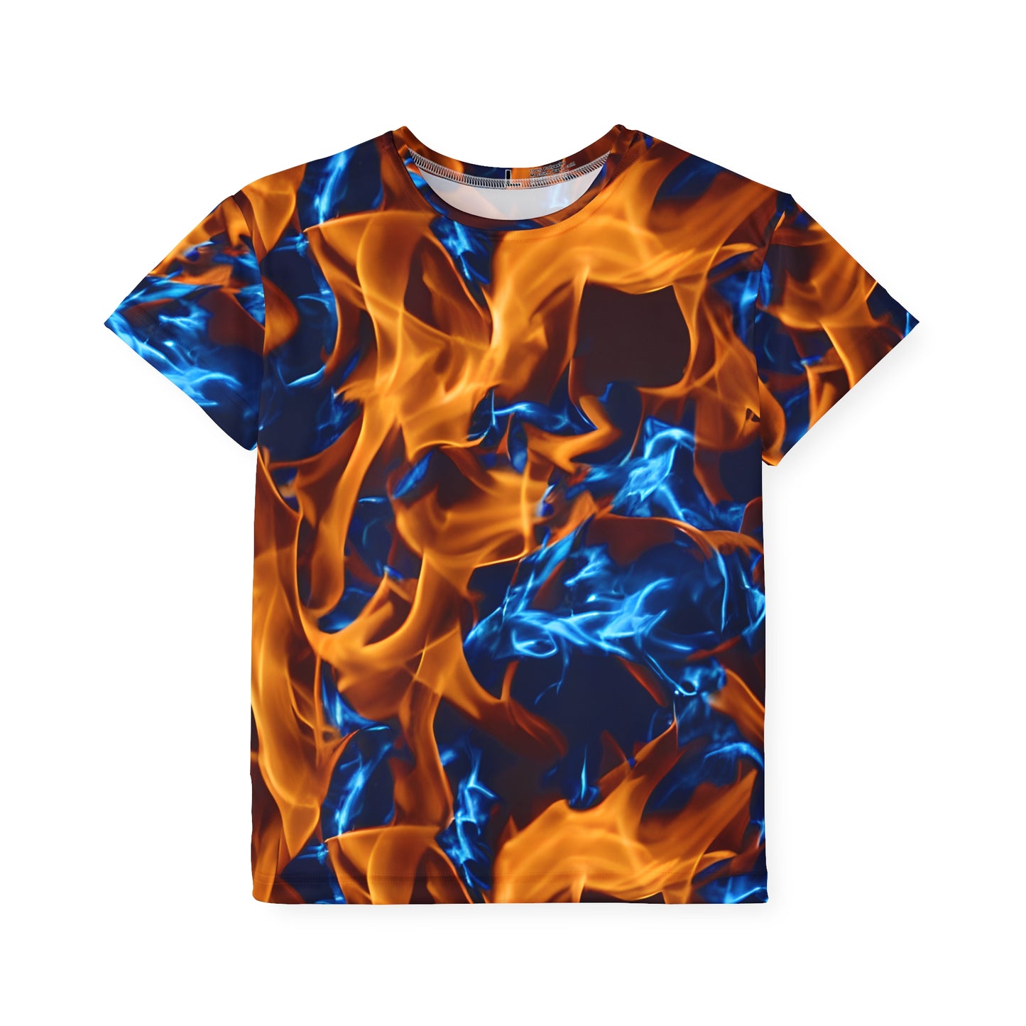 Blaze a Trail: All Over Print Kid Sport Jersey with Blue and Orange Flames